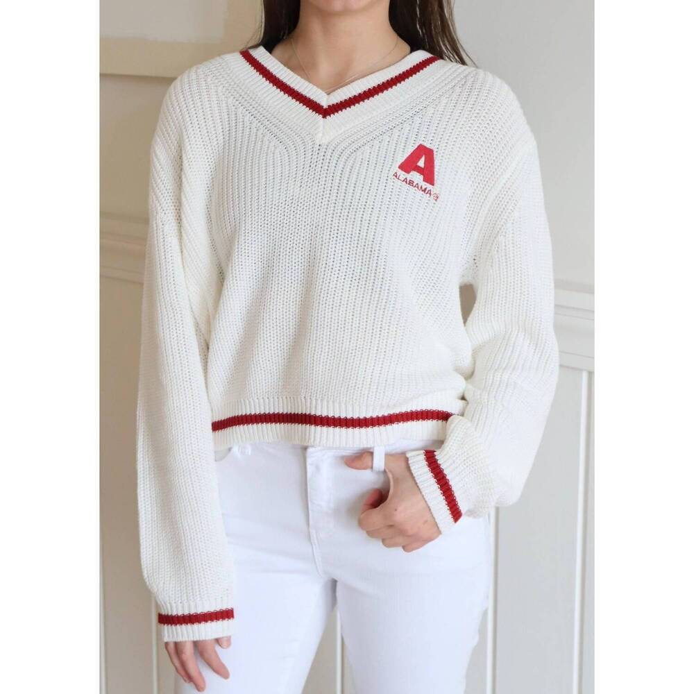 NEW ELLSWORTH + IVEY alabama v-neck varsity sweater in white